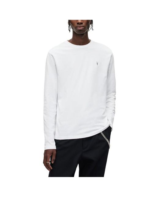 AllSaints White T Shirts Long Sleeve Crew Neck Top for men