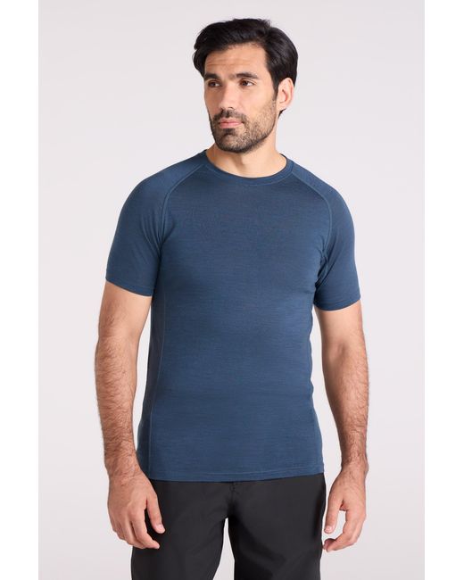 Mountain Warehouse Blue 'Summit' Merino Baselayer T-Shirt Casual Short Sleeve Crew Neck Tee Top for men