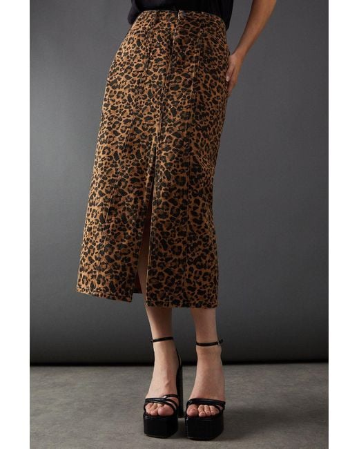 Warehouse Multicolor Leopard Print Denim Maxi Skirt