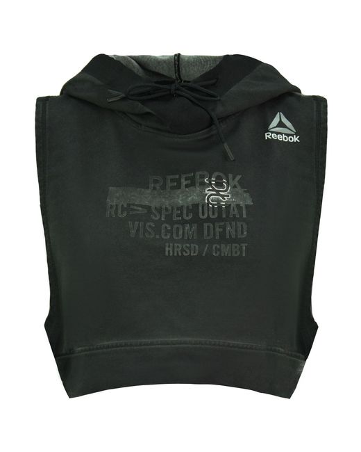 Reebok Black Combat Glory Sleeveless Training Cropped Hoody Bk3879 Spandex