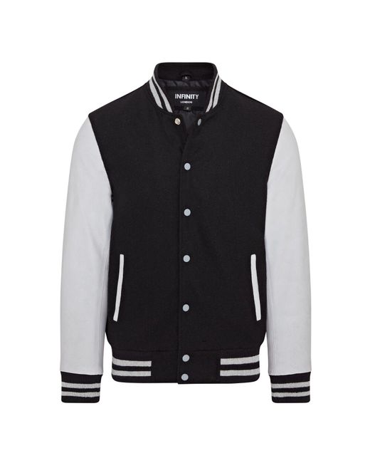 Infinity Leather Black Letterman Baseball Wool Varsity Bomber Jacket for men