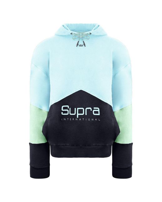 Supra Blue Long Sleeve Pullover 92 Fleece Hoodie 102552 366 Cotton for men