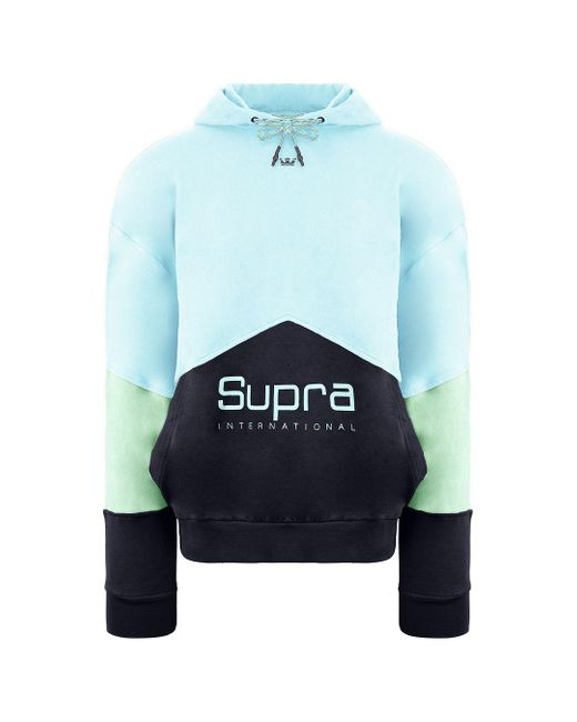 Supra Blue Long Sleeve Pullover 92 Fleece Hoodie 102552 366 Cotton for men