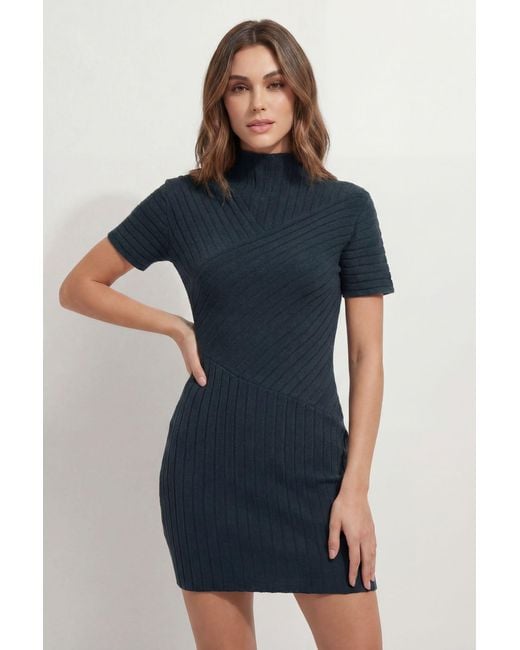 MissPap Blue Panelled Knitted Rib Mini Dress