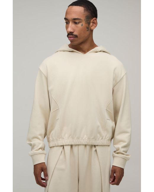 BoohooMAN Natural Oversized Boxy Loopback V Neck Hoodie for men