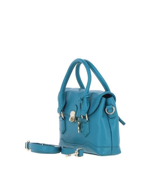 Ashwood Leather Blue Elegant Handbag With Detachable Crossbody Strap