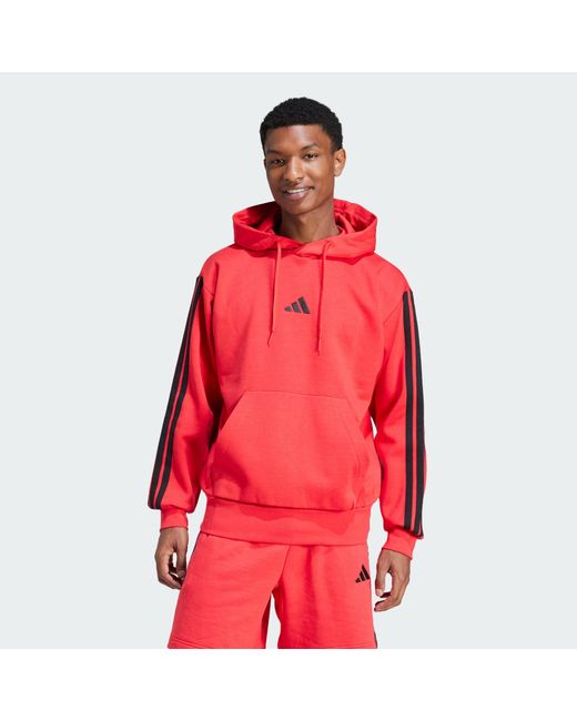 Adidas Red Essentials 3-Stripes Fleece Hoodie for men