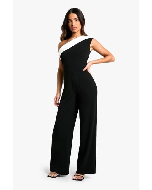 Boohoo Black Petite Mono Wide Leg Jumpsuit