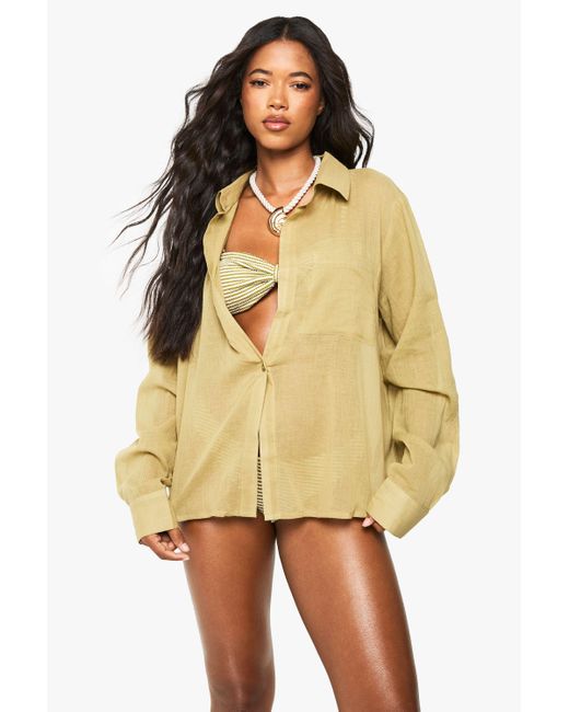 Boohoo Natural Cheesecloth Oversized Beach Shirt