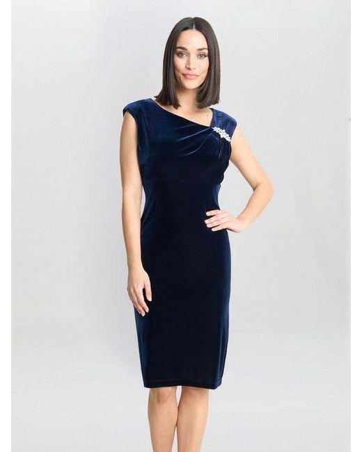 Gina Bacconi Blue Justine Sleeveless Velvet Dress With Trim