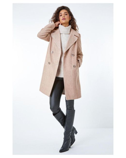 Roman Brown Double Breasted Longline Textured Coat