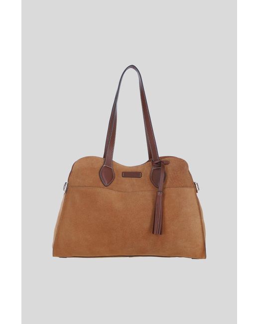 Brampton London Natural Real Suede Leather Shoulder Bag With Tassel Charm