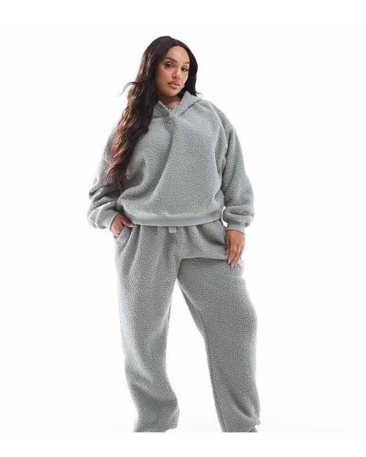ASOS Gray Design Lounge Borg Oversized Hoodie & Jogger Set