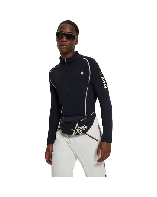 Boss Blue Zip Neck Long Sleeve Sweatshirt for men