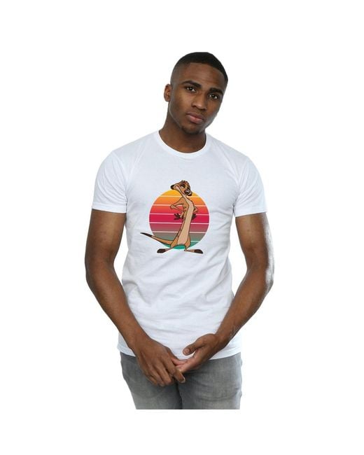 Disney White The Lion King Timon Sunset T-Shirt Cotton for men