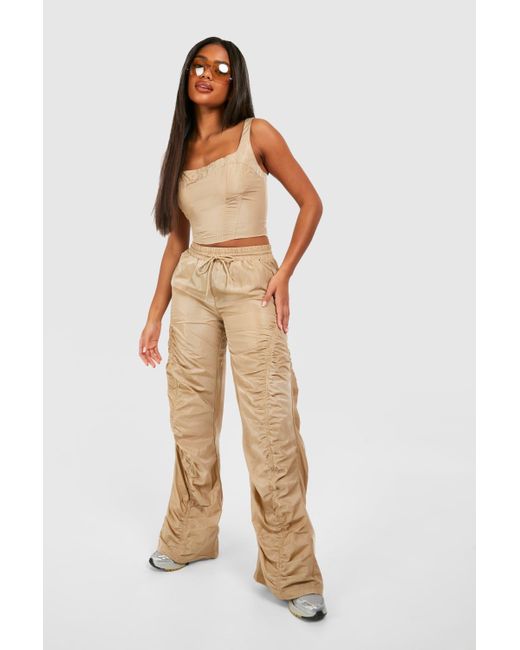 Boohoo Natural Parachute Ruched Trouser