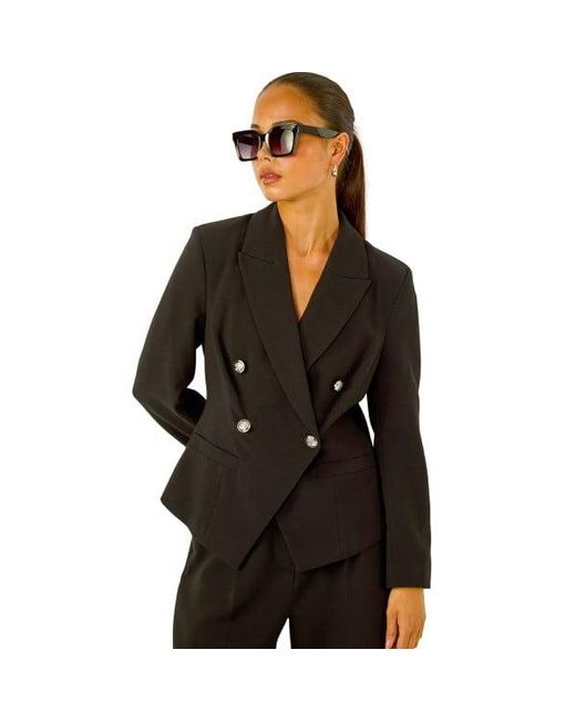 Roman Black Petite Military Stretch Blazer