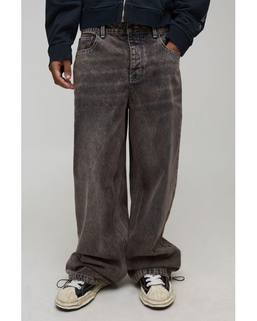 BoohooMAN Black Parachute Fit Washed Jeans for men