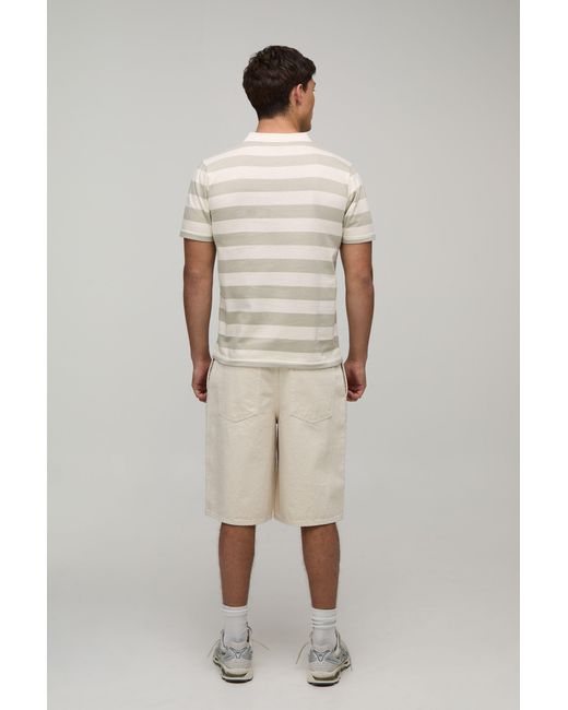 BoohooMAN White Slim Fit Stripe Henley T-Shirt for men