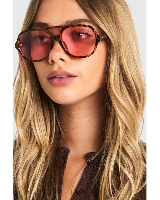 Boohoo Brown Tortoise Coloured Lens Aviator Sunglasses