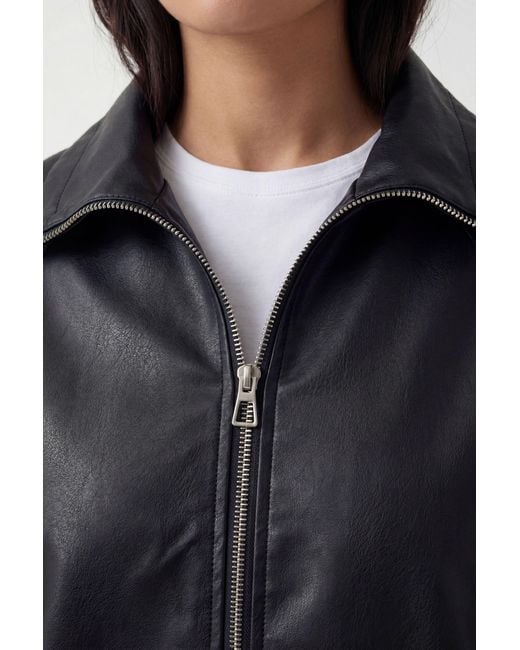Boohoo Blue Funnel Neck Faux Leather Jacket