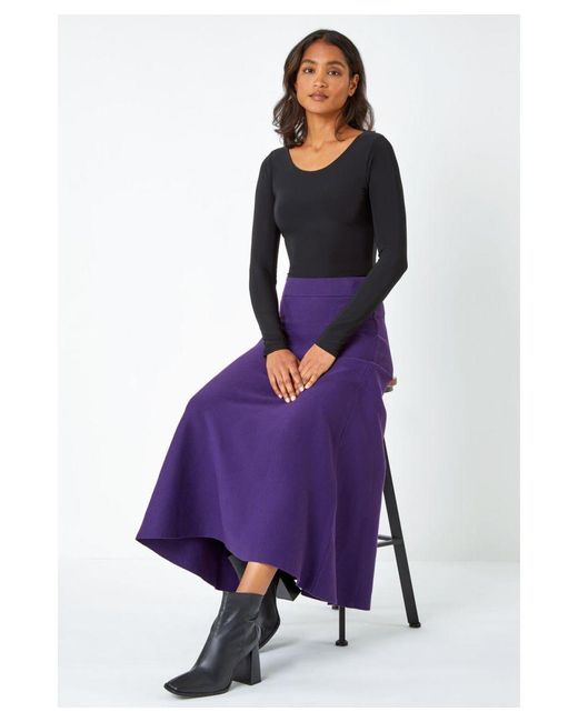 Roman Purple Plain Knitted Midi Skirt