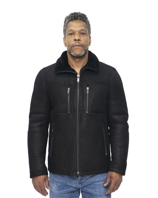 Infinity Leather Black Sheepskin Biker Bomber Jacket-Agboville for men