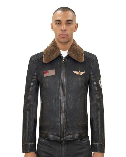 Infinity Leather Black Badged Vintage Bomber Jacket-Tunis for men