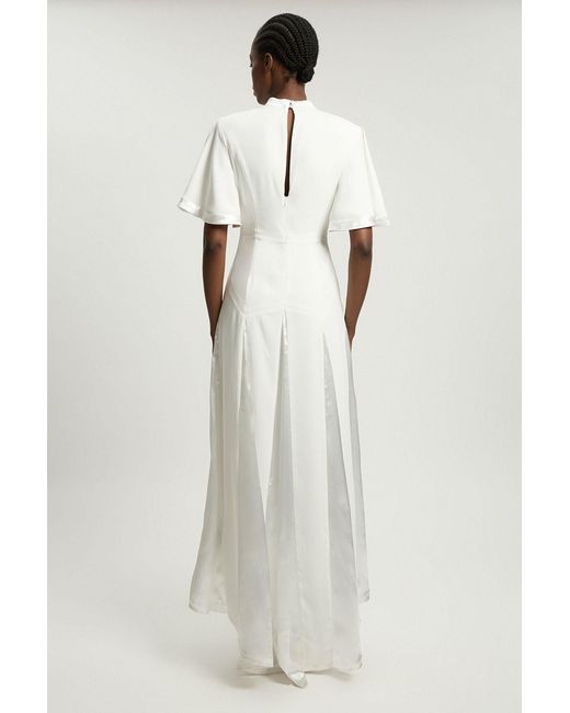 Karen Millen Natural Petite Satin Contrast Detail Woven Midi Dress