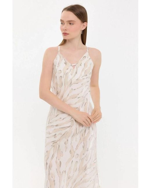 Hiccup Natural Abstract Print V-Neck Sleeveless Maxi Dress