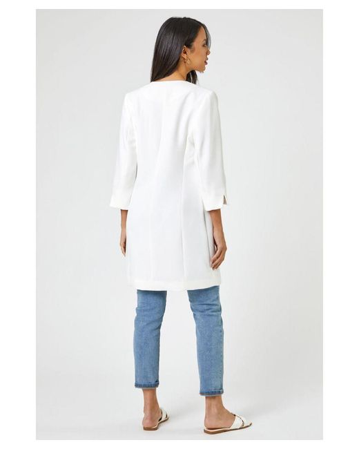 Roman White Textured Longline Jacket