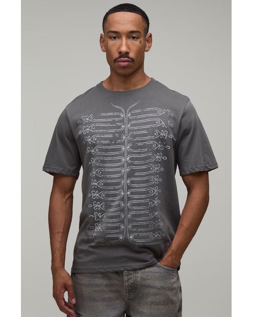BoohooMAN Gray Regular Napoleon Print T-Shirt Cotton for men