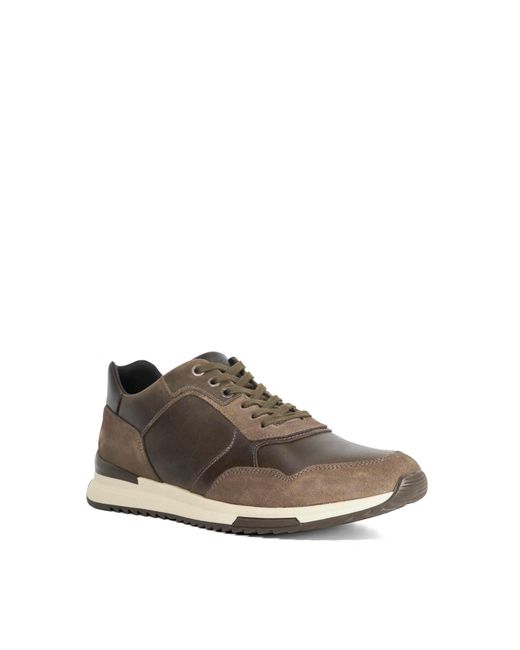 Dune Brown Thornbury Leather Lace Up Trainers for men