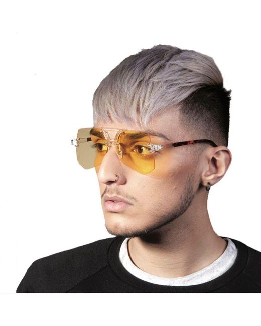 SVNX Yellow Clear Frame Geometric Sunglasses With Coloured Lenses for men