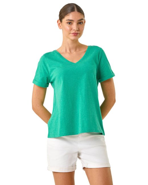 Roman Green Shimmer V-Neck Top