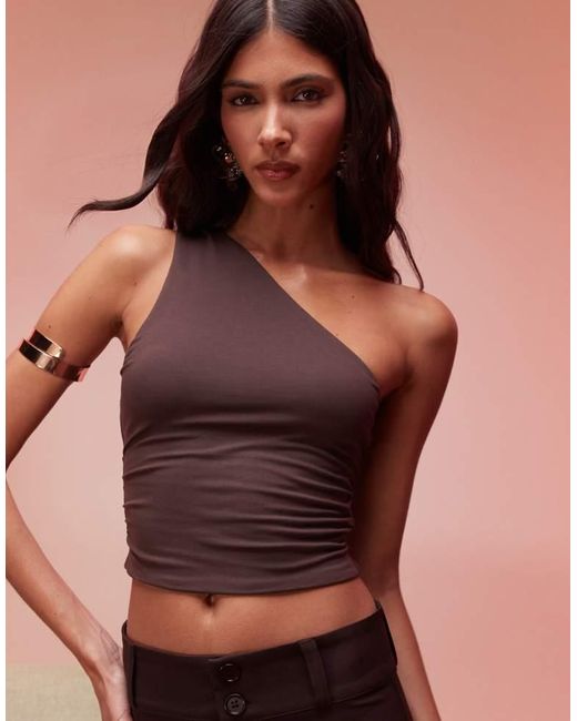 Oh Polly Brown Andi Modal One-Shoulder Top