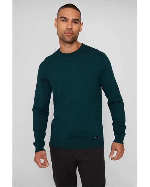 Threadbare Green Dark 'Keanu' Crew Neck Knitted Jumper Viscose for men