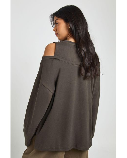 Boohoo Gray Heavy Cotton Oversized T-Shirt With Cold Shoulder