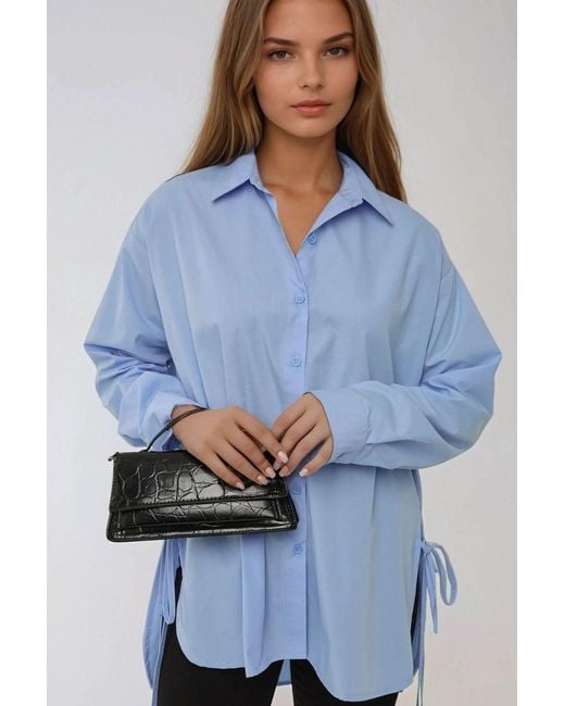 Hiccup Blue Long Sleeve Shirt With Tie-Up Detail