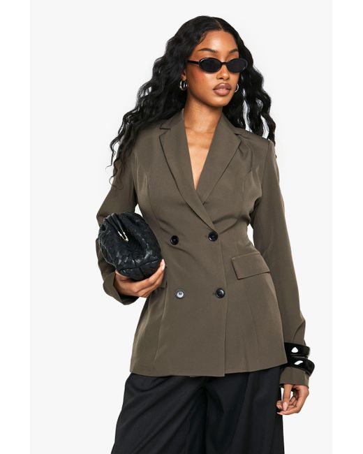 Boohoo Black Woven Tailored Cinched Blazer