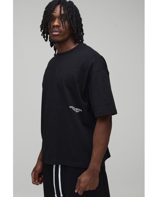 BoohooMAN Blue Tall Oversized Boxy Heavyweight Printed T-Shirt for men