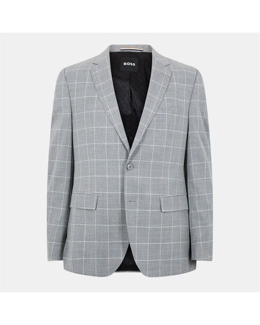 Boss Gray Jasper Plaid Flap Pocket Suit Jacket for men