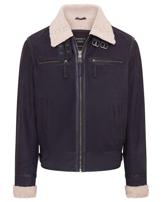 Infinity Leather Blue Real Sheep Suede Bomber Aviator Jacket for men