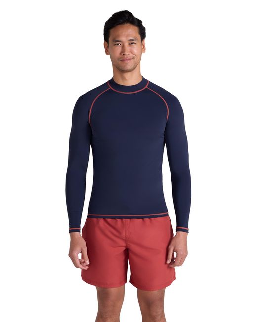 Mountain Warehouse Blue Long Sleeve Rash Vest Sun Protection Quick Drying Swimwear Stretchy Beach Surf Top Polyamide for men