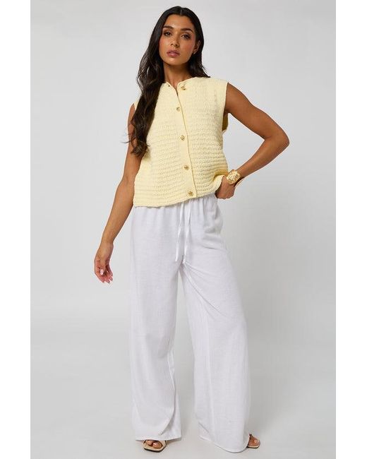 Urban Bliss White Linen-Look Elasticated Wide Leg Trouser