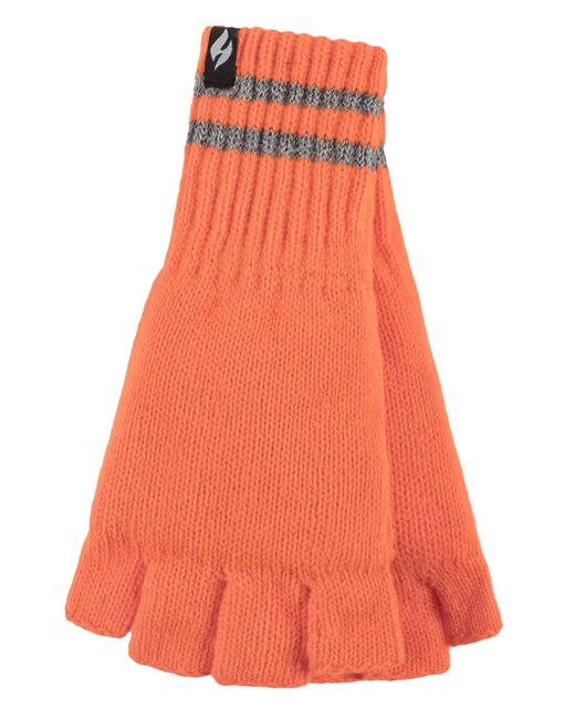 Heat Holders Orange Knitted Fingerless Reflective Gloves For Winter for men