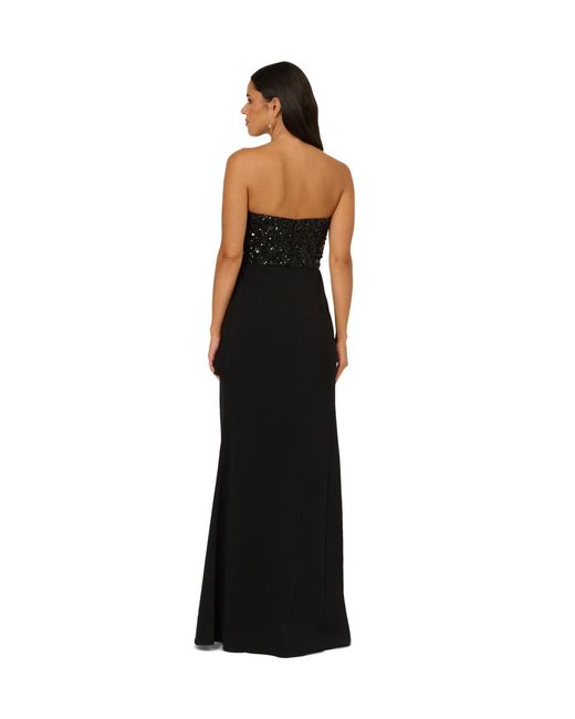 Adrianna Papell Black Strapless Bead Mesh Dress