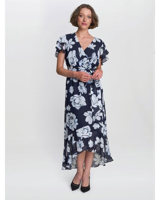 Gina Bacconi Blue Teresa Floral Chiffon Dress
