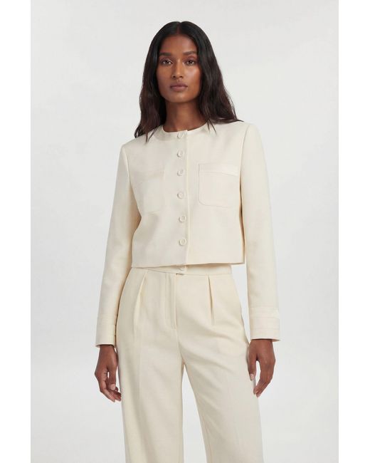 Karen Millen Natural Petite Satin Tux Tailored Collarless Cropped Blazer