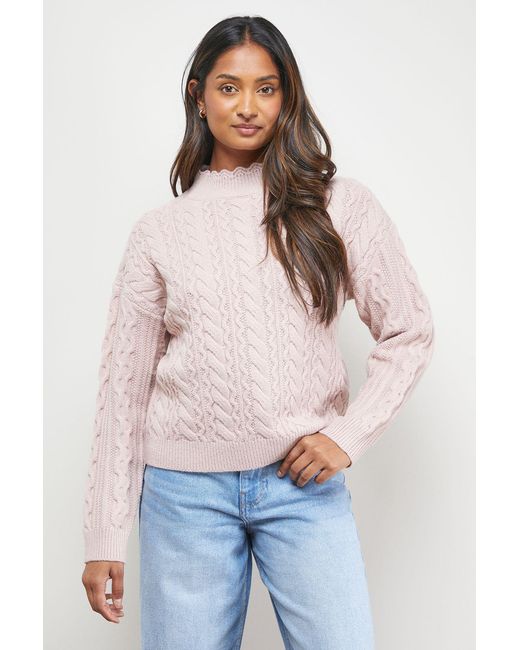 Oasis Multicolor Wavy Cable Detail Scalloped Neck Jumper